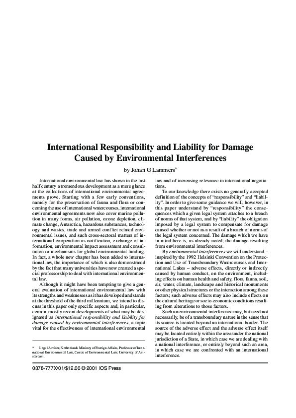 (PDF) International Responsibility and Liability for Damage Caused by ...