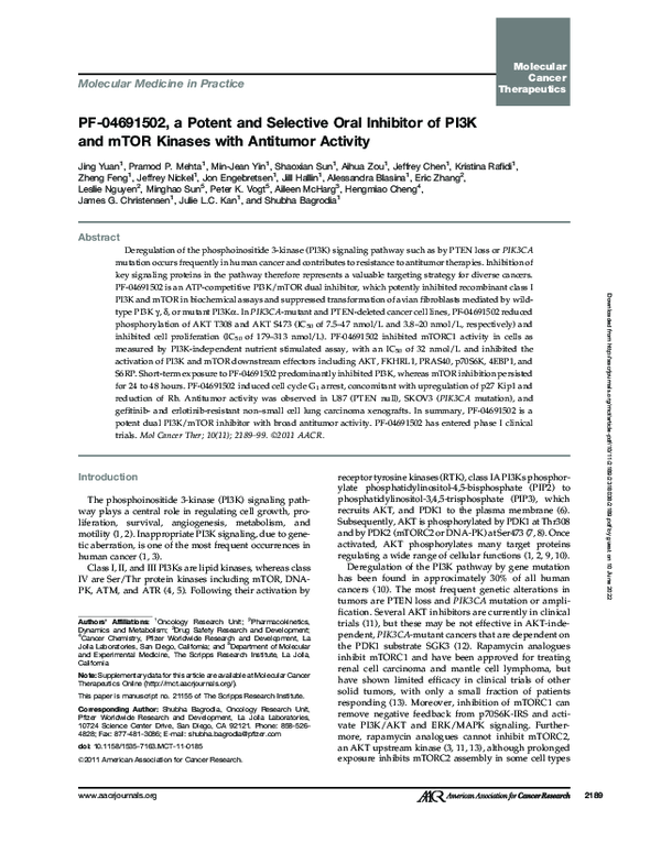 (PDF) PF-04691502, a Potent and Selective Oral Inhibitor of PI3K and ...