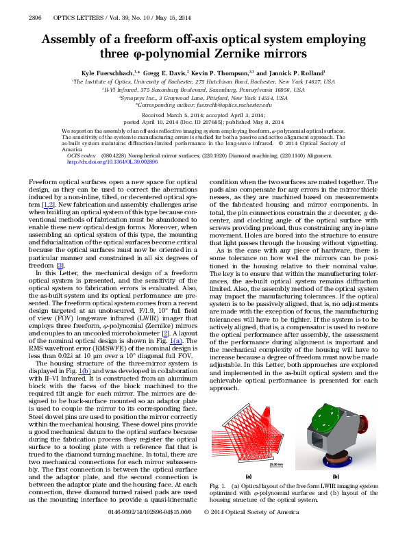 (PDF) Assembly of a freeform off-axis optical system employing three φ ...