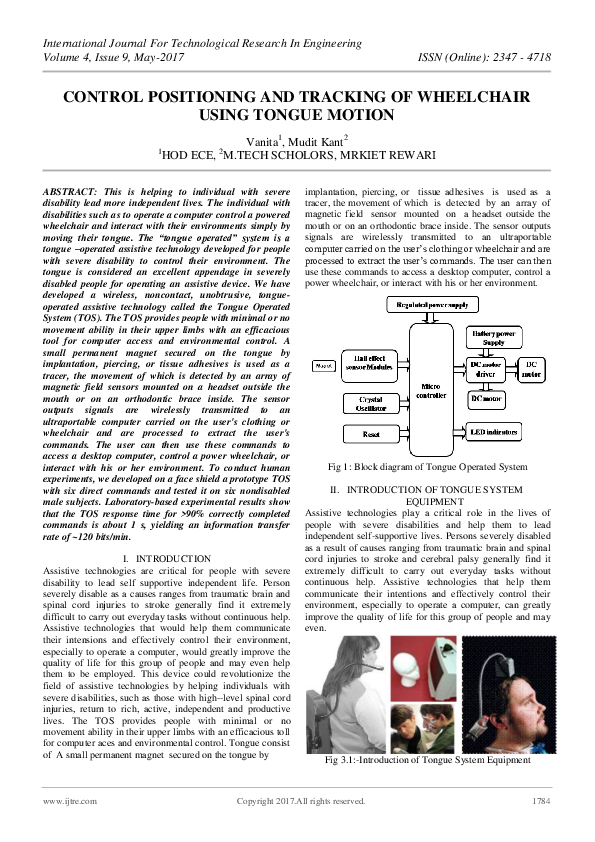(PDF) Control Positioning and Tracking of Wheelchair Using Tongue Motion