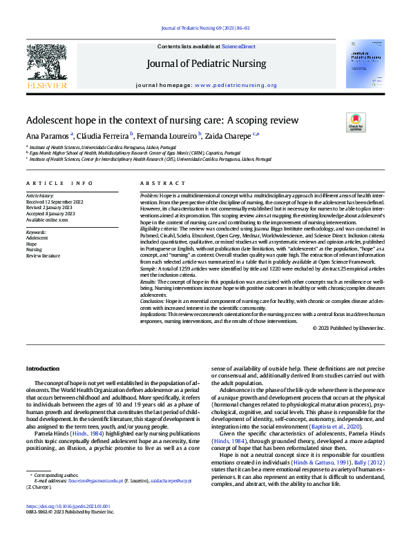 (PDF) Adolescent hope in the context of nursing care: A scoping review