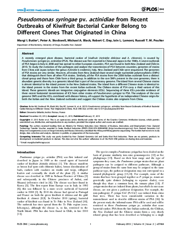 (PDF) Pseudomonas syringae pv. actinidiae from recent outbreaks of ...