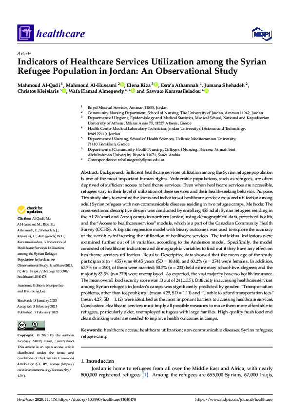 (PDF) Indicators of Healthcare Services Utilization among the Syrian ...