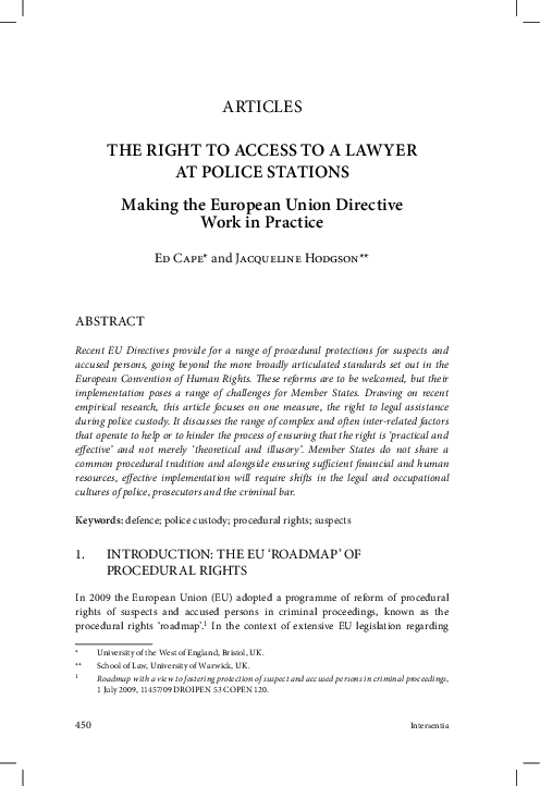 (PDF) The Right to Access to a Lawyer at Police Stations: Making the ...