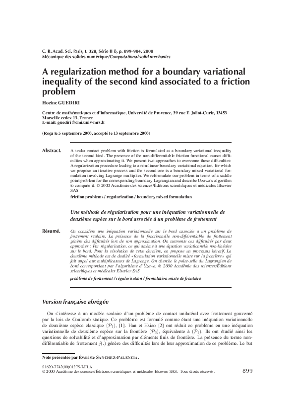 (PDF) A regularization method for a boundary variational inequality of ...
