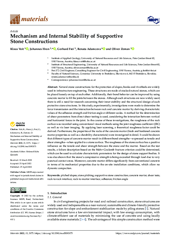(PDF) Mechanism and Internal Stability of Supportive Stone Constructions