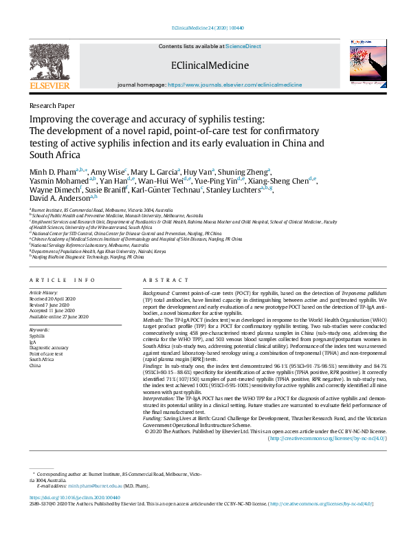 (PDF) Improving the coverage and accuracy of syphilis testing The