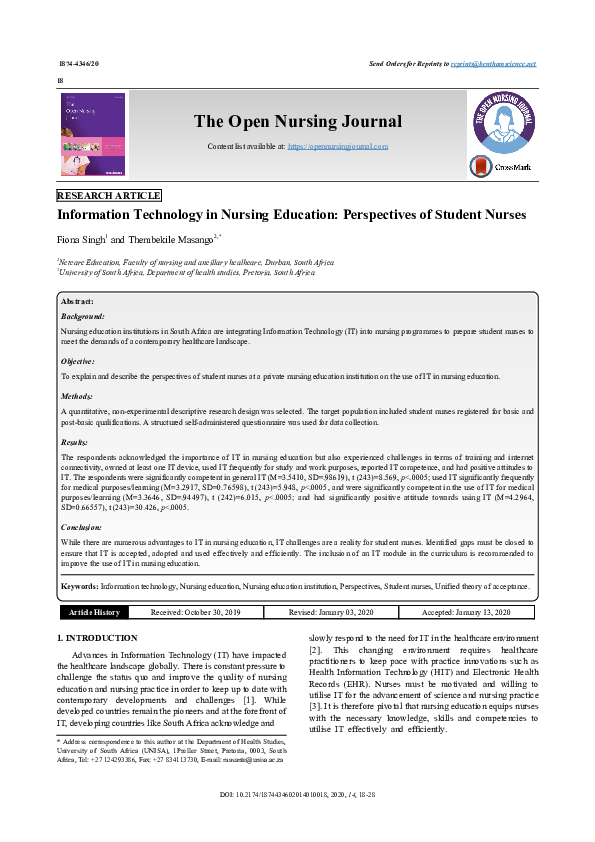 (PDF) Information Technology in Nursing Education: Perspectives of ...