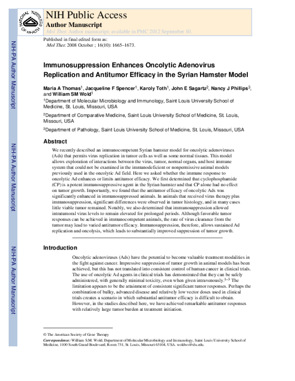 (PDF) Immunosuppression Enhances Oncolytic Adenovirus Replication and ...