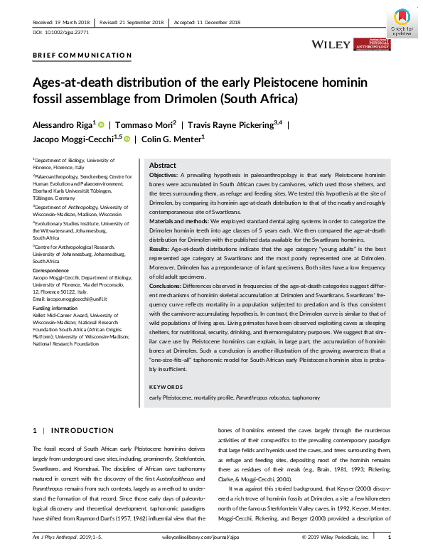 (PDF) Ages-at-death distribution of the early Pleistocene hominin ...