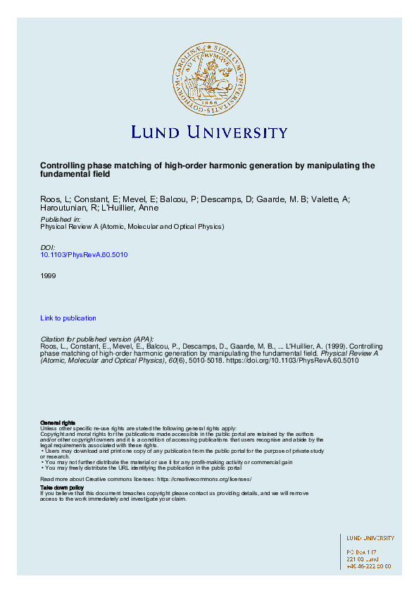 (PDF) Controlling phase matching of high-order harmonic generation by ...