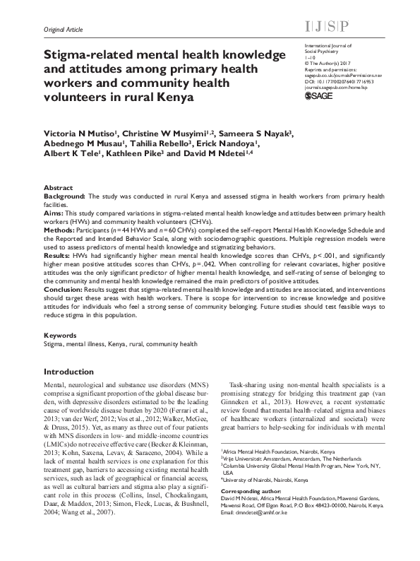 (PDF) Stigma-related mental health knowledge and attitudes among ...