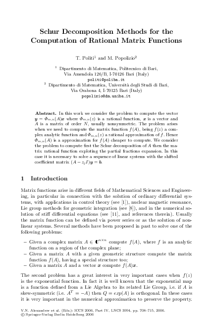 (PDF) Schur Decomposition Methods for the Computation of Rational ...