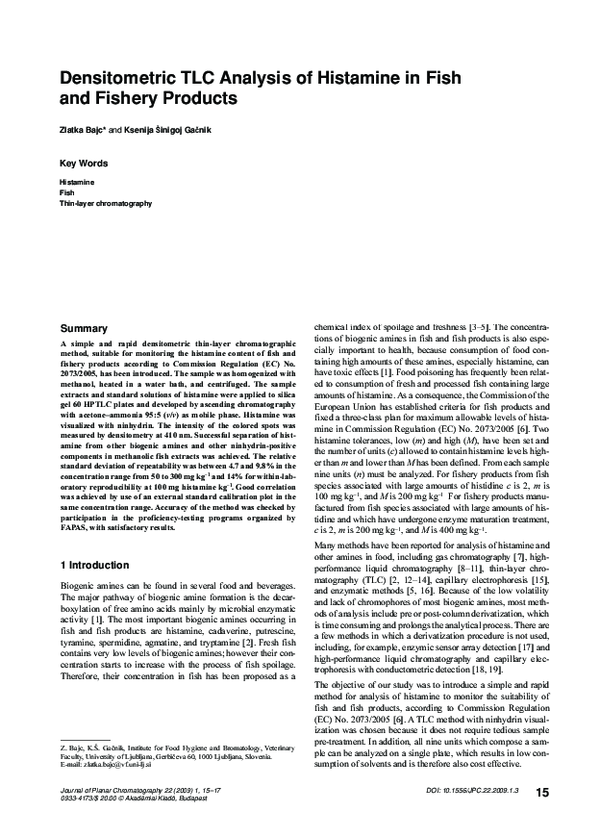 (PDF) Densitometric TLC analysis of histamine in fish and fishery products