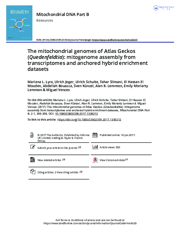 (PDF) The mitochondrial genomes of Atlas Geckos (Quedenfeldtia ...