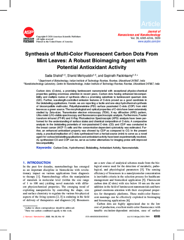 (PDF) Synthesis of Multi-Color Fluorescent Carbon Dots From Mint Leaves ...