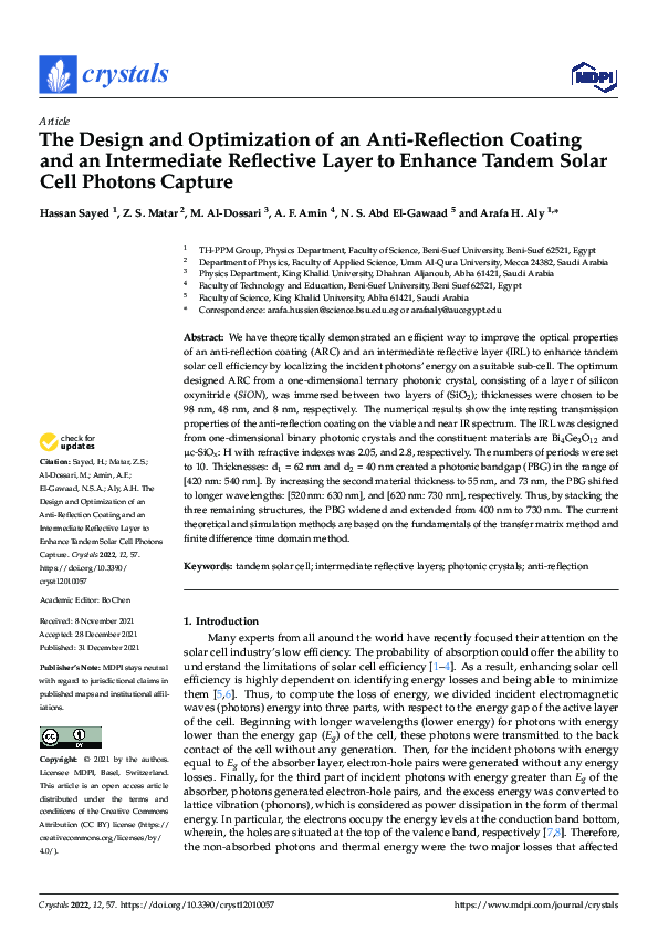 (PDF) The Design and Optimization of an Anti-Reflection Coating and an ...