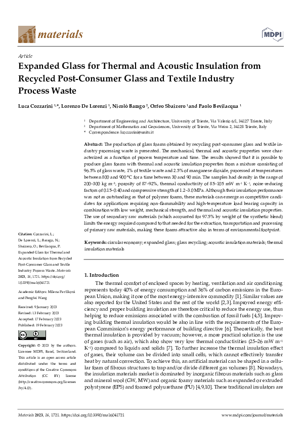 (PDF) Expanded Glass for Thermal and Acoustic Insulation from Recycled ...