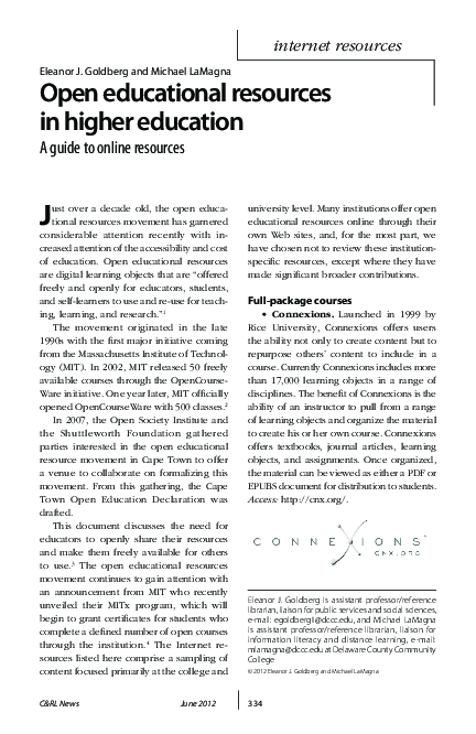(PDF) Open Educational Resources in Higher Education