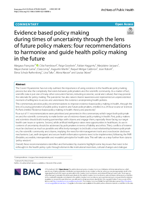 (PDF) Evidence based policy making during times of uncertainty through ...
