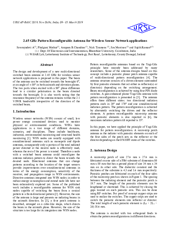 (PDF) 45 GHz Pattern Reconfigurable Antenna for Wireless Sensor Network ...