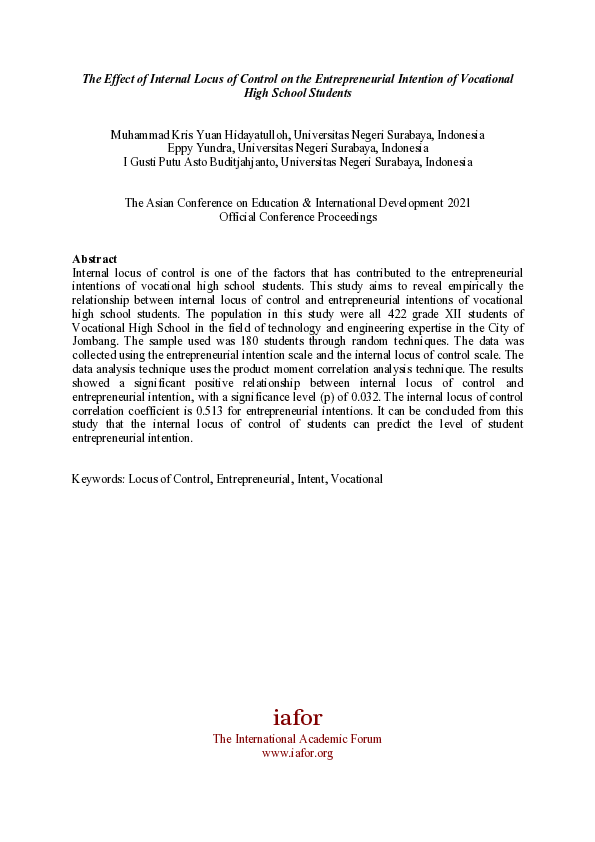 (PDF) The Effect of Internal Locus of Control on the Entrepreneurial ...
