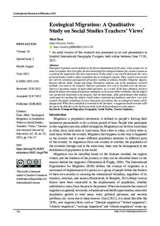 (PDF) Ecological Migration: A Qualitative Study on Social Studies ...