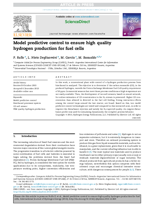 (PDF) Model predictive control to ensure high quality hydrogen ...