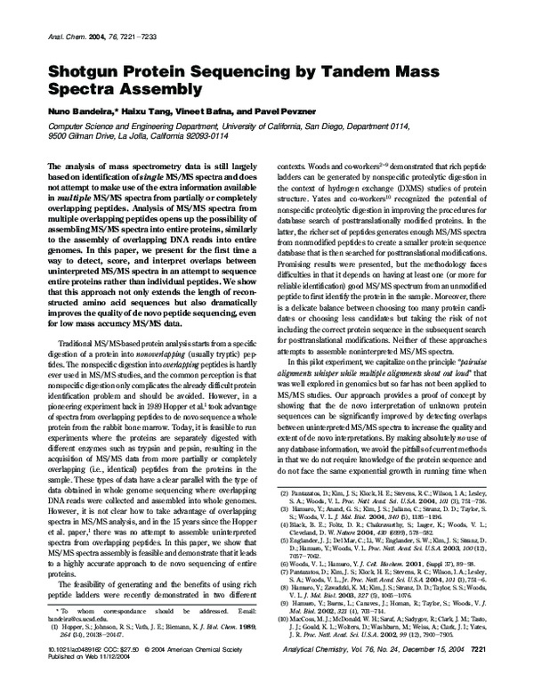 (PDF) Shotgun Protein Sequencing by Tandem Mass Spectra Assembly