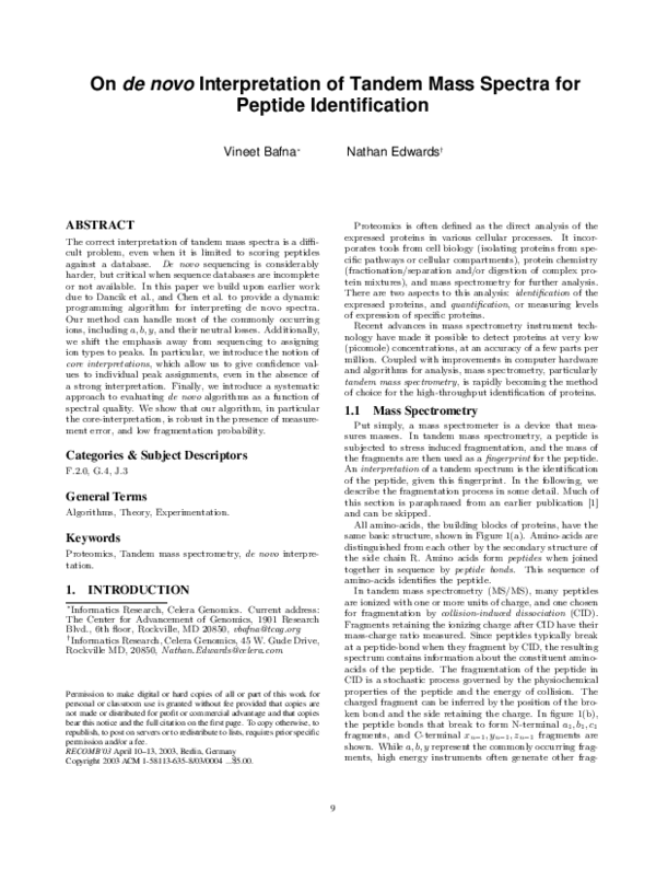 (PDF) On de novo interpretation of tandem mass spectra for peptide ...
