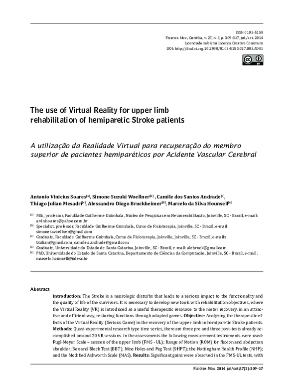 (PDF) The use of Virtual Reality for upper limb rehabilitation of ...