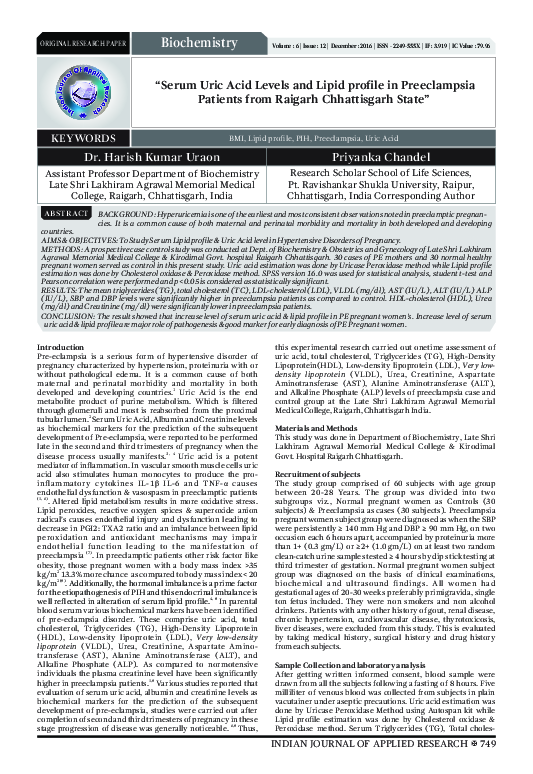 (PDF) Serum Uric Acid Levels and Lipid profile in Preeclampsia Patients ...