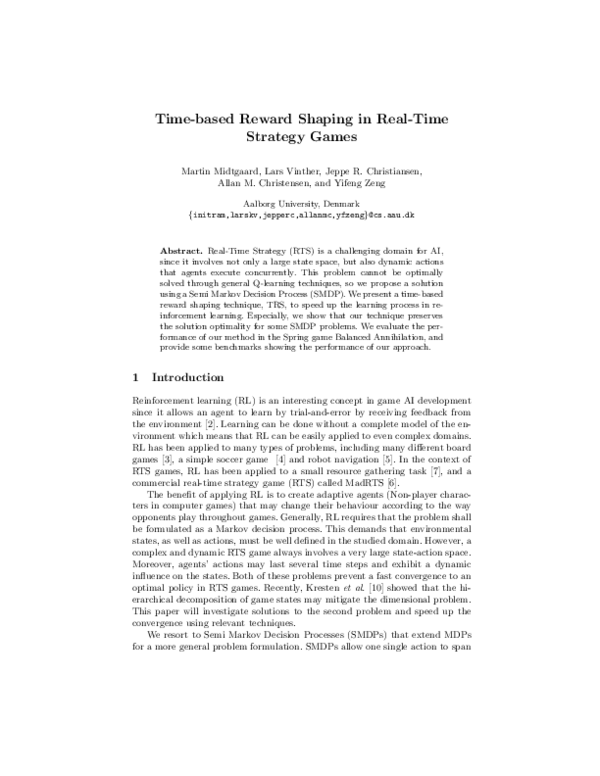 (PDF) Time-Based Reward Shaping in Real-Time Strategy Games