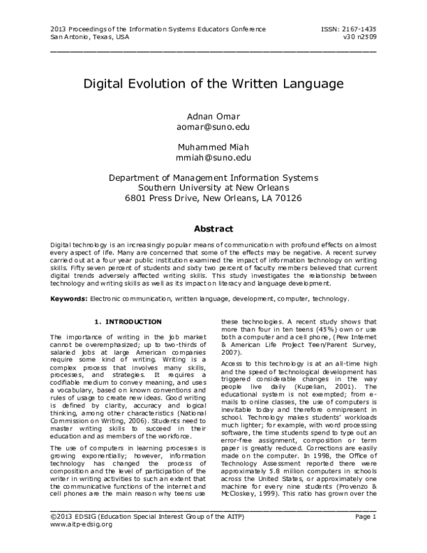 (PDF) Digital Evolution of the Written Language