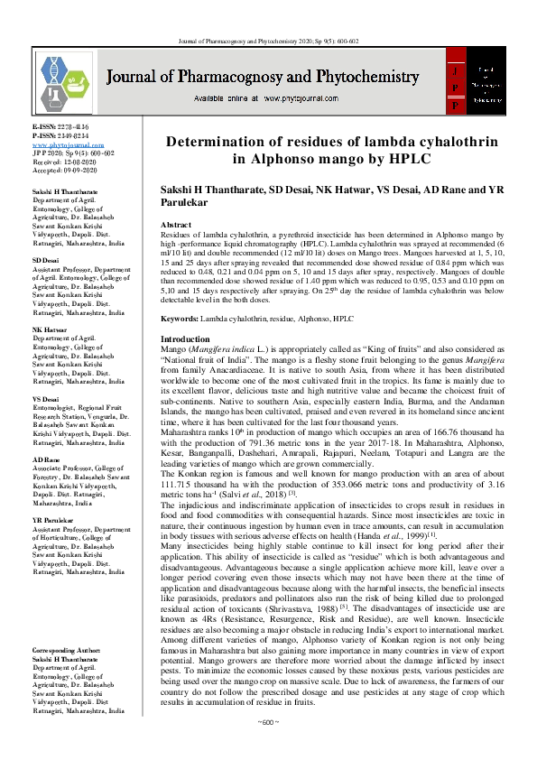 (PDF) Determination of residues of lambda cyhalothrin in Alphonso mango ...