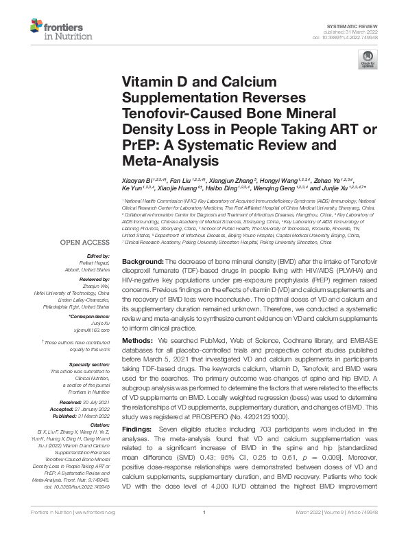 (PDF) Vitamin D and Calcium Supplementation Reverses Tenofovir-Caused ...