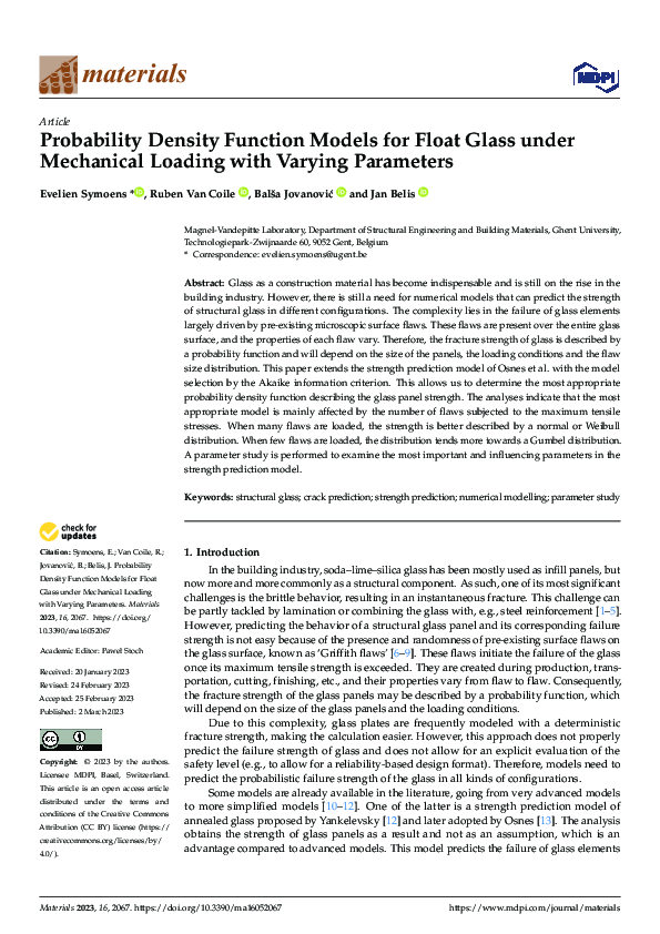 (PDF) Probability Density Function Models for Float Glass under ...