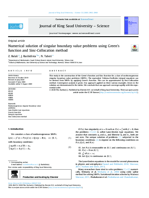 (PDF) Numerical solution of singular boundary value problems via ...