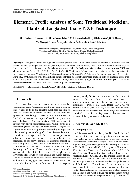 (PDF) Elemental Profile Analysis of Some Traditional Medicinal Plants ...