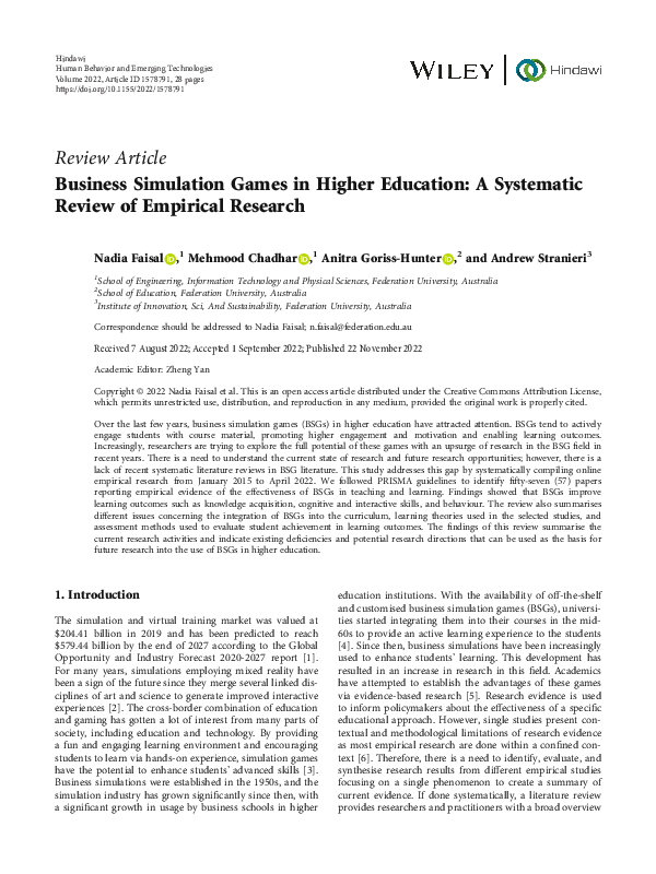 (PDF) Business Simulation Games in Higher Education: A Systematic ...