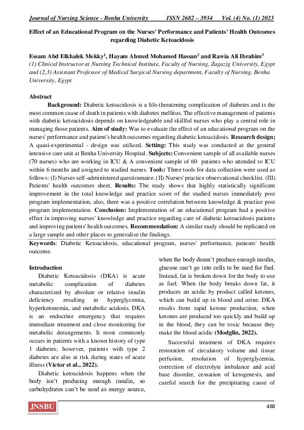 (PDF) Effect of an Educational Program on the Nurses' Performance and ...