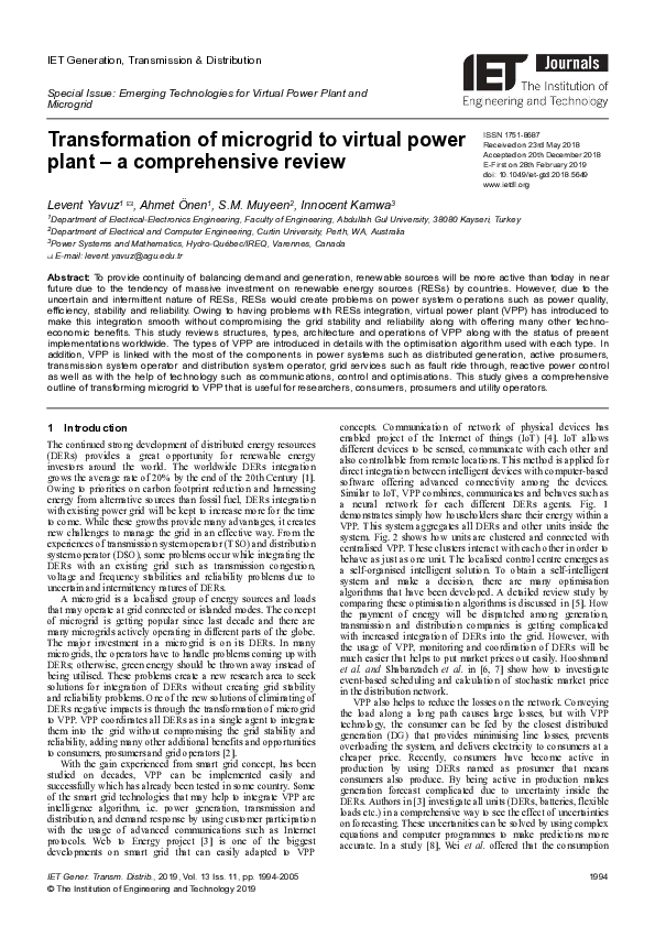 (PDF) Transformation of microgrid to virtual power plant – a ...