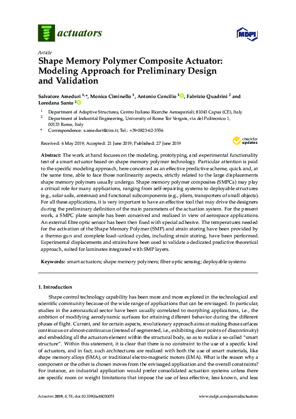 (PDF) Shape Memory Polymer Composite Actuator: Modeling Approach for ...