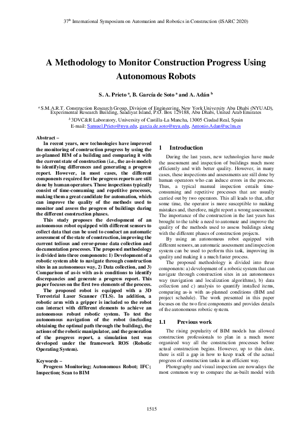 Pdf A Methodology To Monitor Construction Progress Using Autonomous Pdf A Methodology To Monitor Construction Progress Using Autonomous