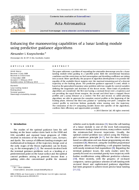 (PDF) Enhancing the manoeuvring capabilities of a lunar landing module ...