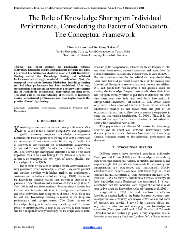 (PDF) The Role of Knowledge Sharing on Individual Performance ...