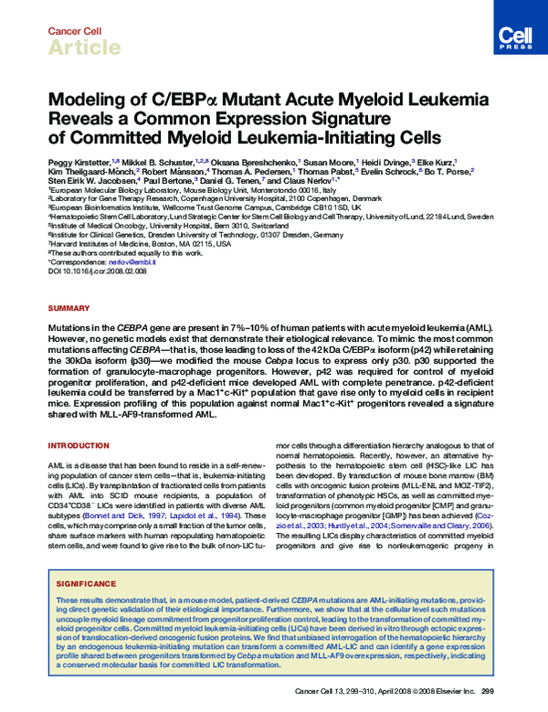 (PDF) Modeling of C/EBPα Mutant Acute Myeloid Leukemia Reveals a Common ...