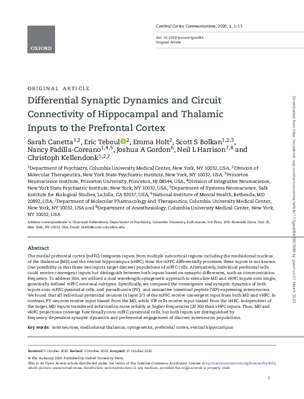 (PDF) Differential Synaptic Dynamics and Circuit Connectivity of ...