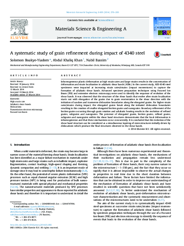 (PDF) A systematic study of grain refinement during impact of 4340 steel