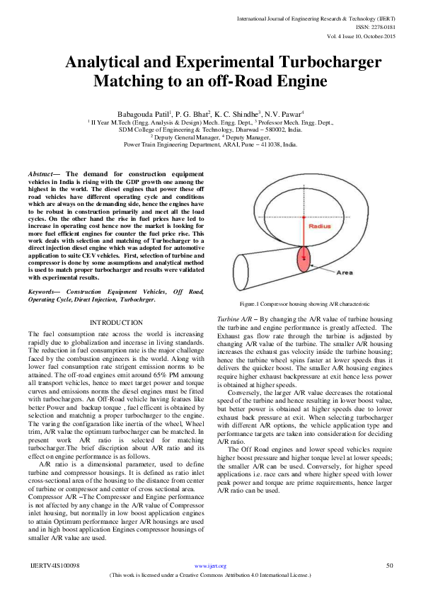 (PDF) Analytical and Experimental Turbocharger Matching to an off-Road ...
